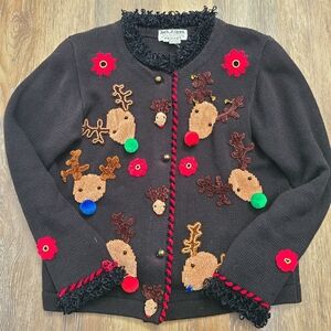 Jack B. Quick Rudolph Button Down Sweater Women's Size Petite Small